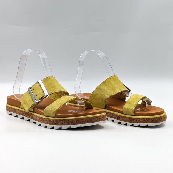 Sorel Women Roaming Slide Sunnyside Yellow Suede Platform Buckle Sandals 9.5M - Picture 1 of 10